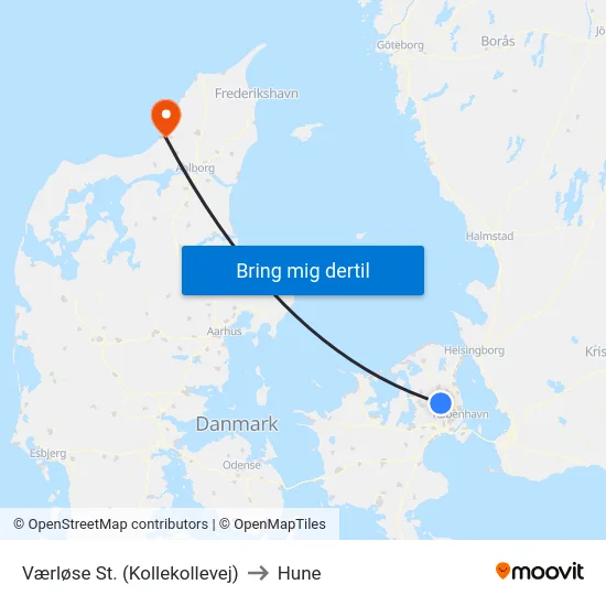 Værløse St. (Kollekollevej) to Hune map