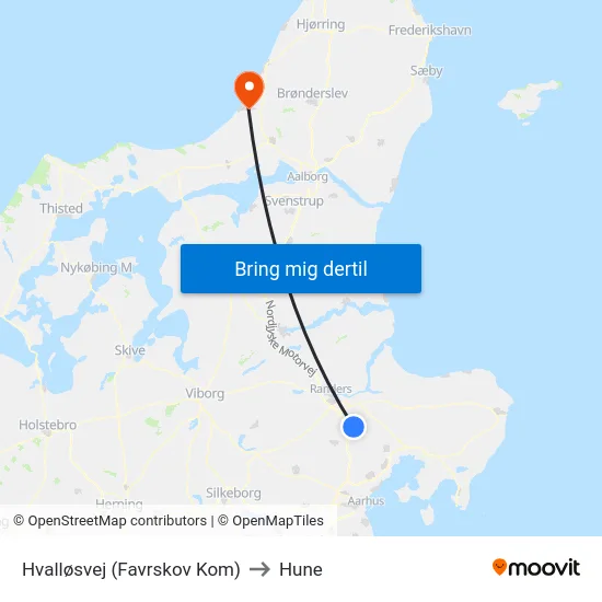 Hvalløsvej (Favrskov Kom) to Hune map