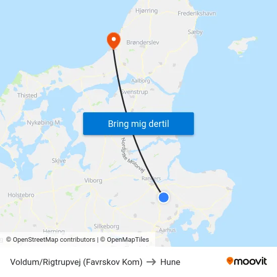 Voldum/Rigtrupvej (Favrskov Kom) to Hune map