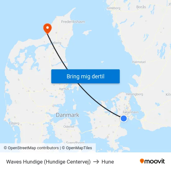 Waves Hundige (Hundige Centervej) to Hune map