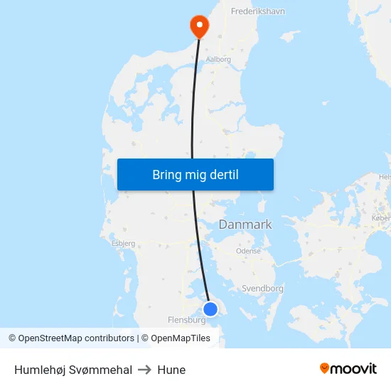 Humlehøj Svømmehal to Hune map
