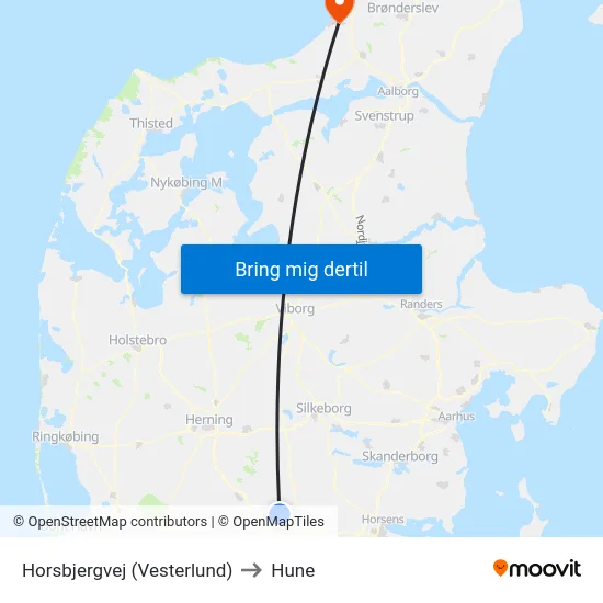 Horsbjergvej (Vesterlund) to Hune map