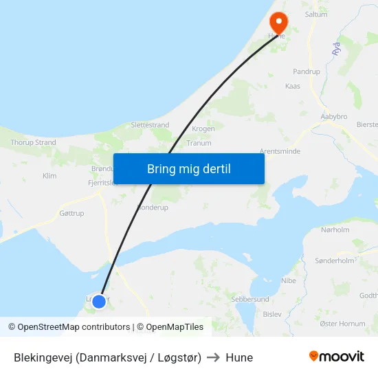 Blekingevej (Danmarksvej / Løgstør) to Hune map