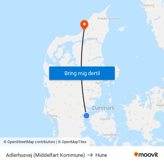 Adlerhusvej (Middelfart Kommune) to Hune map