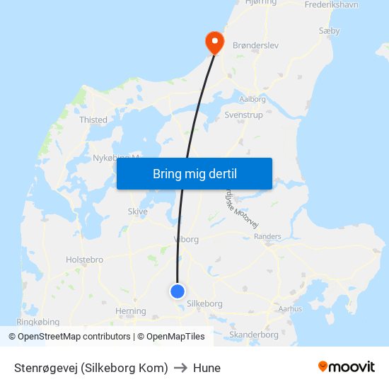 Stenrøgevej (Silkeborg Kom) to Hune map