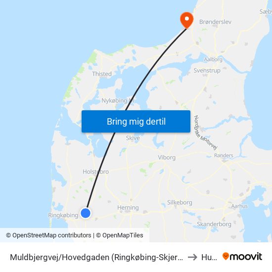 Muldbjergvej/Hovedgaden (Ringkøbing-Skjern Kom) to Hune map