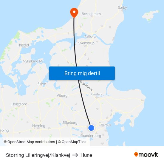 Storring Lilleringvej/Klankvej to Hune map