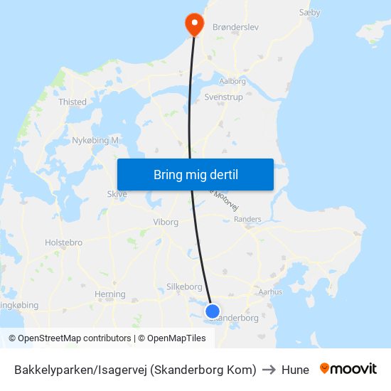 Bakkelyparken/Isagervej (Skanderborg Kom) to Hune map