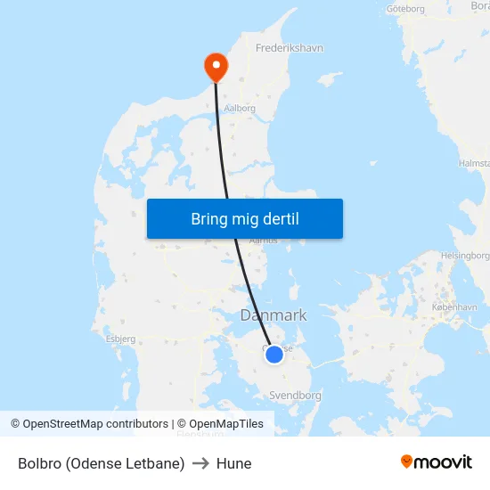 Bolbro (Odense Letbane) to Hune map