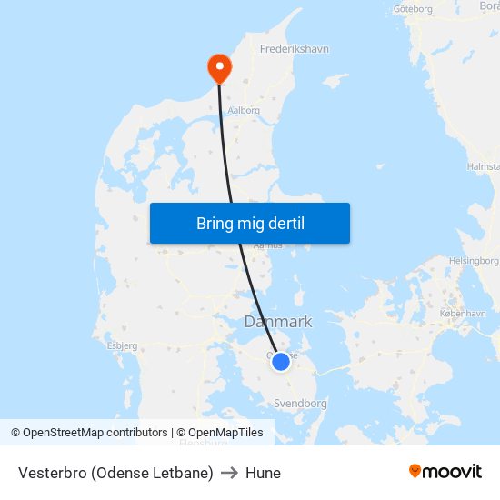 Vesterbro (Odense Letbane) to Hune map