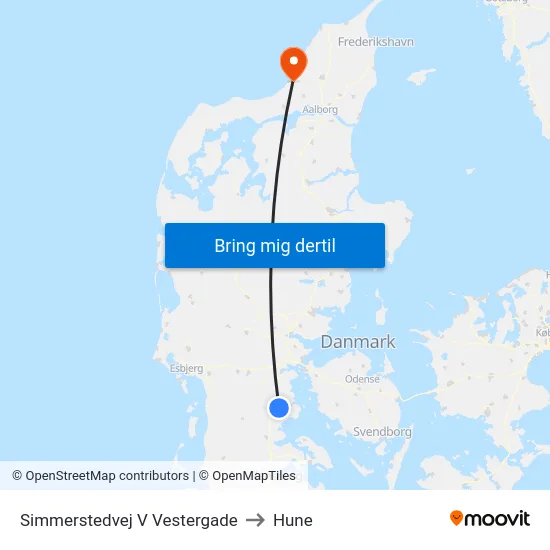 Simmerstedvej V Vestergade to Hune map