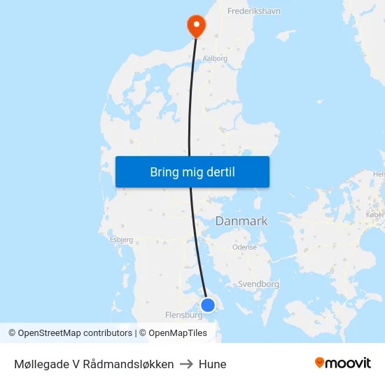 Møllegade V Rådmandsløkken to Hune map