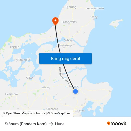 Stånum (Randers Kom) to Hune map