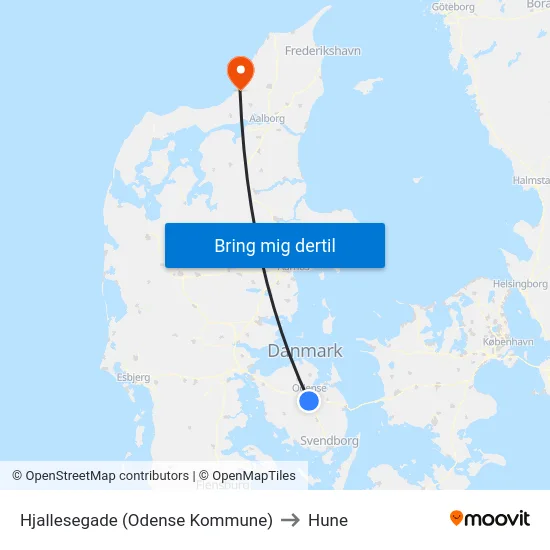 Hjallesegade (Odense Kommune) to Hune map