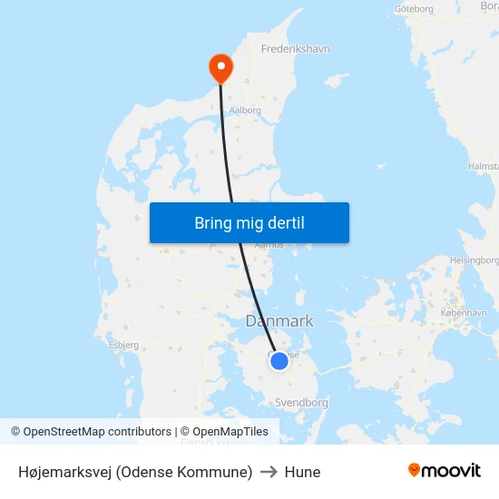 Højemarksvej (Odense Kommune) to Hune map