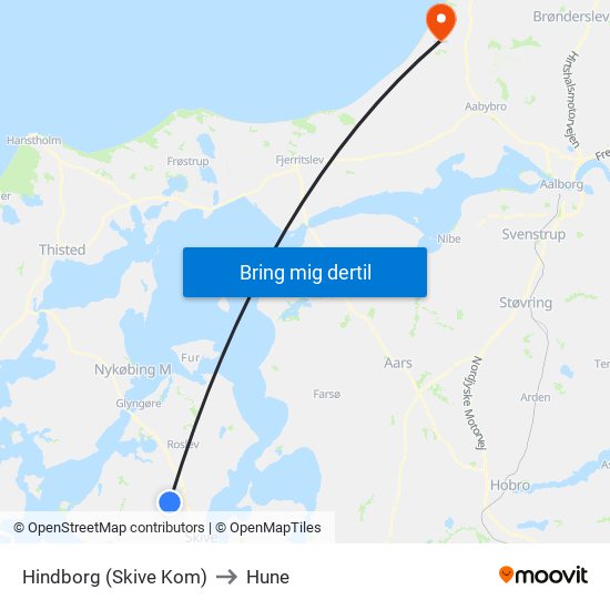 Hindborg (Skive Kom) to Hune map