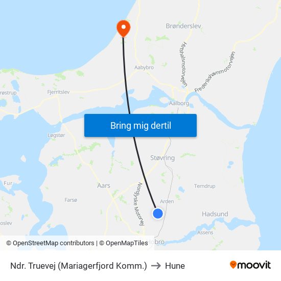 Ndr. Truevej (Mariagerfjord Komm.) to Hune map