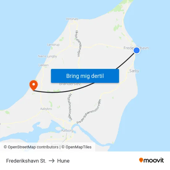 Frederikshavn St. to Hune map