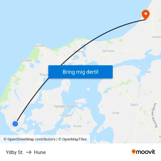 Ydby St. to Hune map