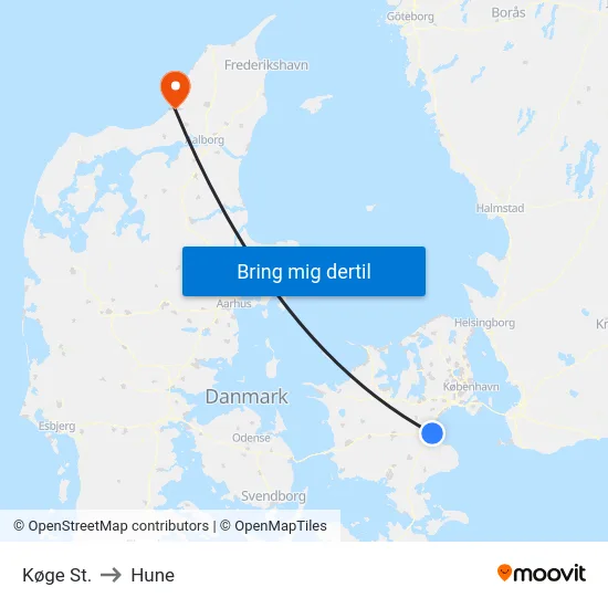 Køge St. to Hune map