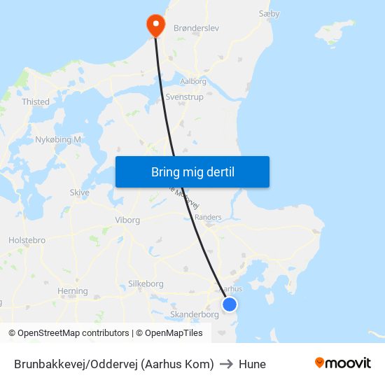 Brunbakkevej/Oddervej (Aarhus Kom) to Hune map