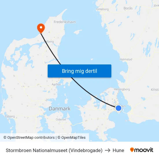 Stormbroen Nationalmuseet (Vindebrogade) to Hune map