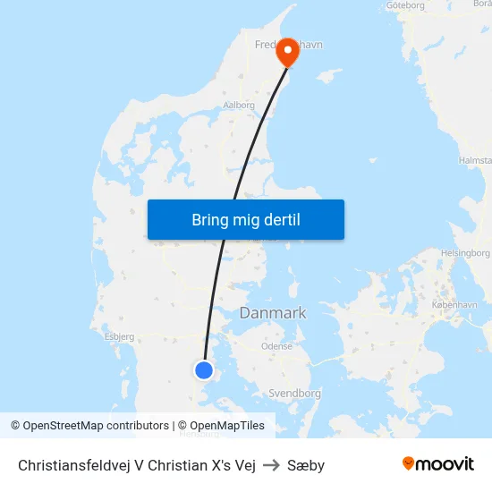 Christiansfeldvej V Christian X's Vej to Sæby map