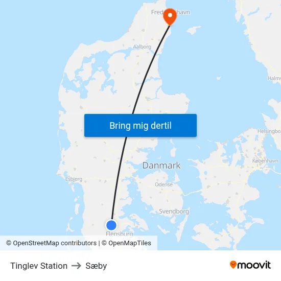 Tinglev Station to Sæby map
