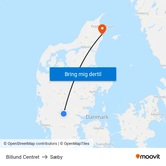 Billund Centret to Sæby map