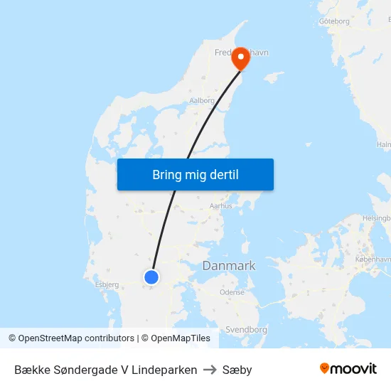 Bække Søndergade V Lindeparken to Sæby map