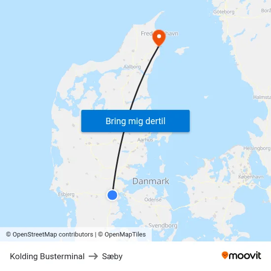 Kolding Busterminal to Sæby map