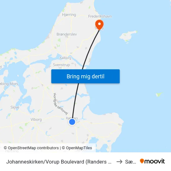 Johanneskirken/Vorup Boulevard (Randers Kom) to Sæby map