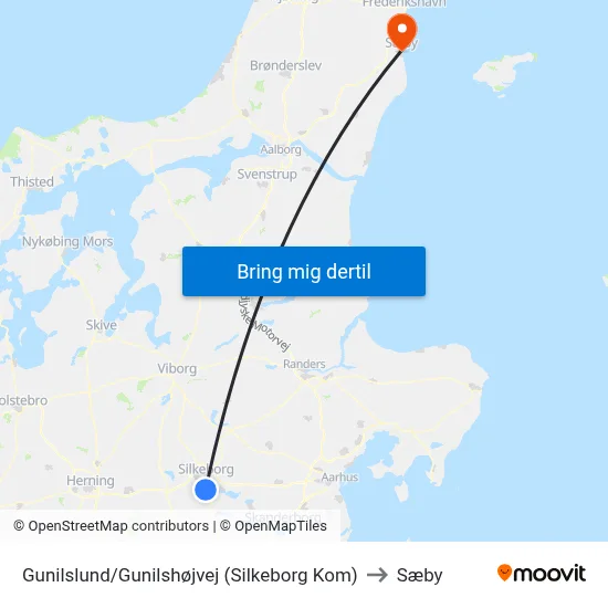 Gunilslund/Gunilshøjvej (Silkeborg Kom) to Sæby map