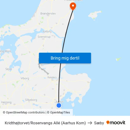 Kridthøjtorvet/Rosenvangs Allé (Aarhus Kom) to Sæby map