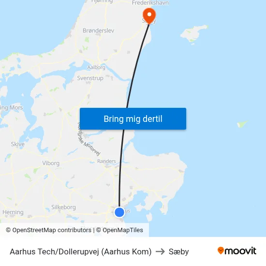 Aarhus Tech/Dollerupvej (Aarhus Kom) to Sæby map