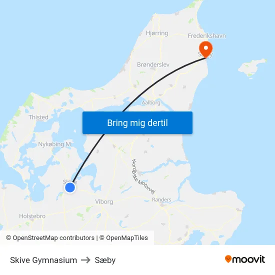 Skive Gymnasium to Sæby map
