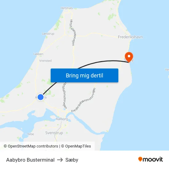 Aabybro Busterminal to Sæby map