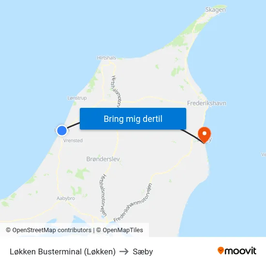 Løkken Busterminal (Løkken) to Sæby map