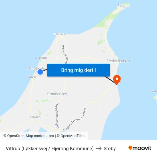 Vittrup (Løkkensvej / Hjørring Kommune) to Sæby map