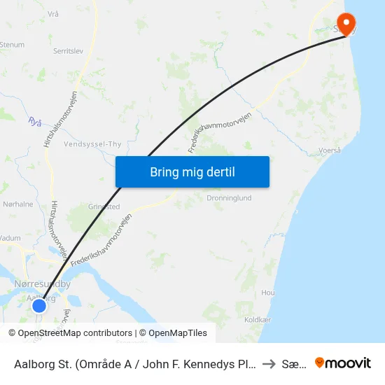 Aalborg St. (Område A / John F. Kennedys Plads) to Sæby map