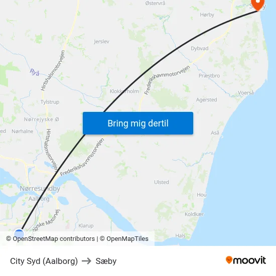 City Syd (Aalborg) to Sæby map