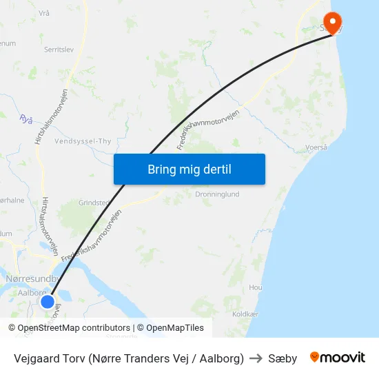 Vejgaard Torv (Nørre Tranders Vej / Aalborg) to Sæby map