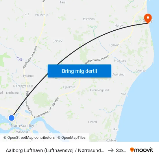 Aalborg Lufthavn (Lufthavnsvej / Nørresundby) to Sæby map