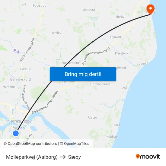 Mølleparkvej (Aalborg) to Sæby map