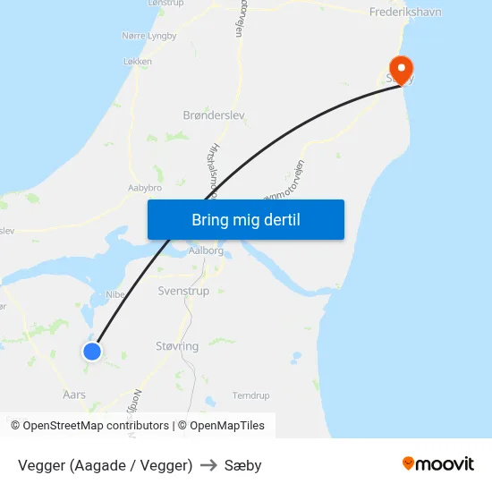 Vegger (Aagade / Vegger) to Sæby map