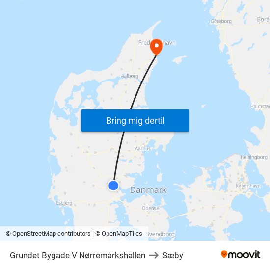 Grundet Bygade V Nørremarkshallen to Sæby map