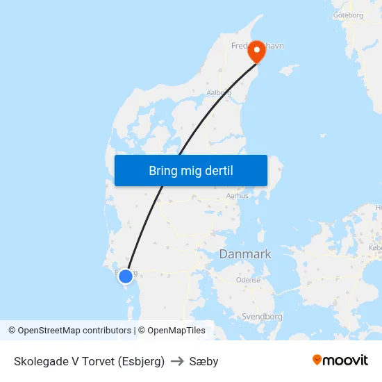 Skolegade V Torvet (Esbjerg) to Sæby map