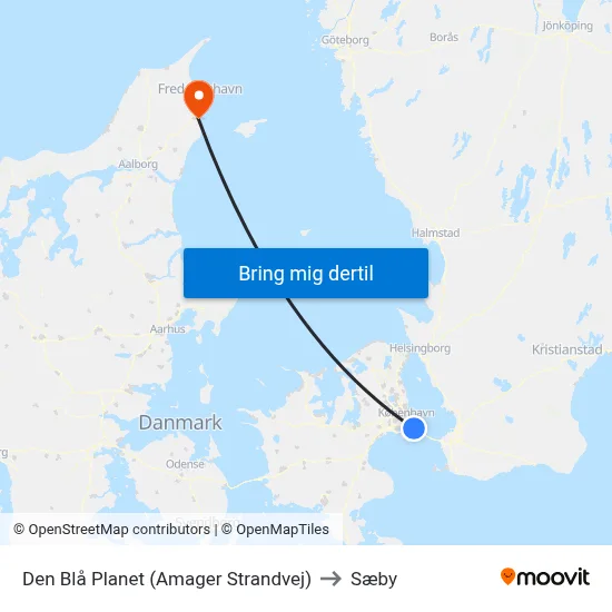 Den Blå Planet (Amager Strandvej) to Sæby map