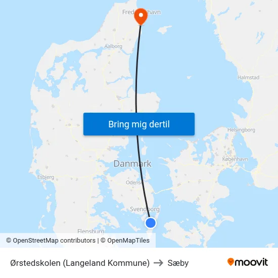 Ørstedskolen (Langeland Kommune) to Sæby map