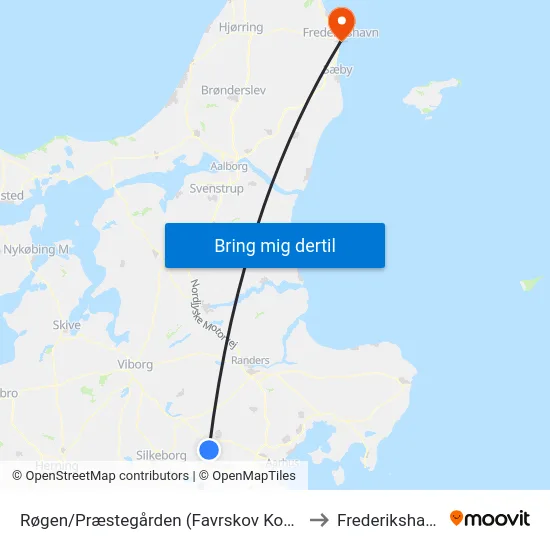 Røgen/Præstegården (Favrskov Kom) to Frederikshavn map